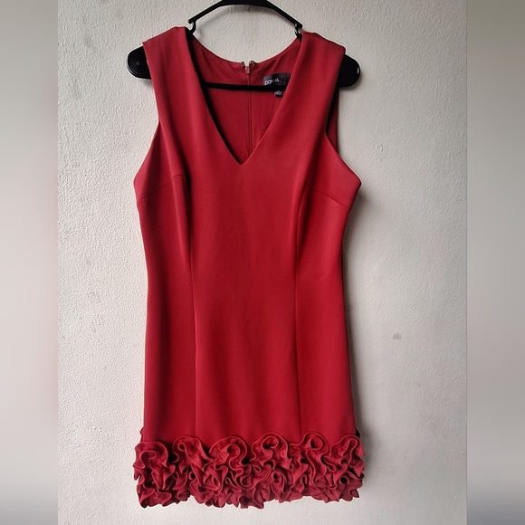 Donna Ricco Red Scuba Sleeveless Ruffle Hem Women's Mini Dress Size 12 NWOT - Picture 5 of 8